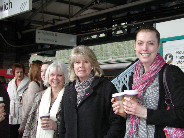 Joyce Allum, Nicky Williams, Meghan Andrews, Sue Pearson, Davina Gant and Laura Keeble at Ipswich railway station

