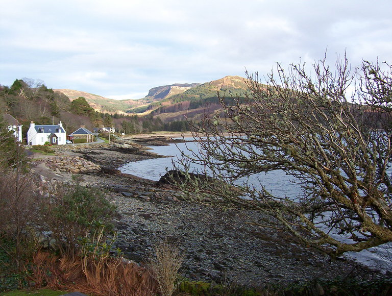 View of the shore of Lochalsh from garden of Craggan Cottage
