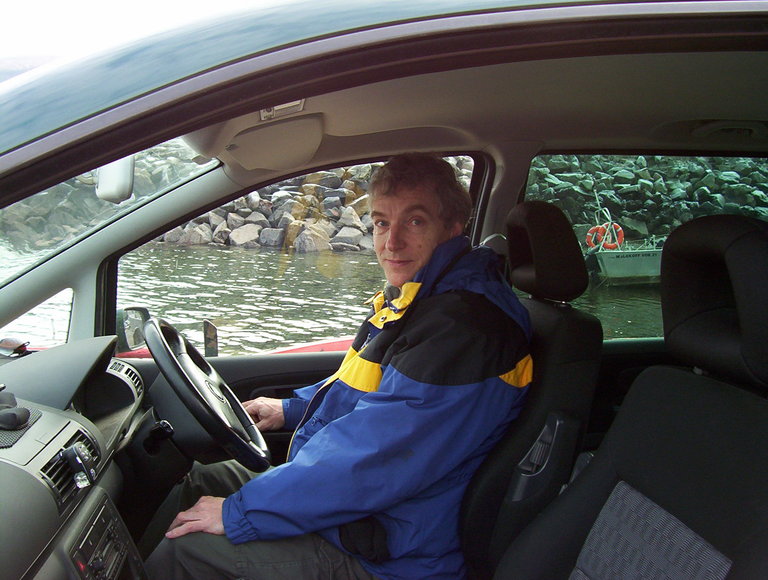 John waiting to drive on to the ferry
