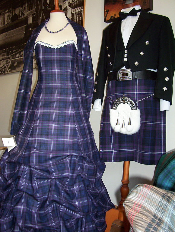 Scottish tartan garments at Lochcarron Weavers shop which sells Tartan products as well as being a tea shop. We stopped there for afternoon cream tea on our way back to Stromeferry
