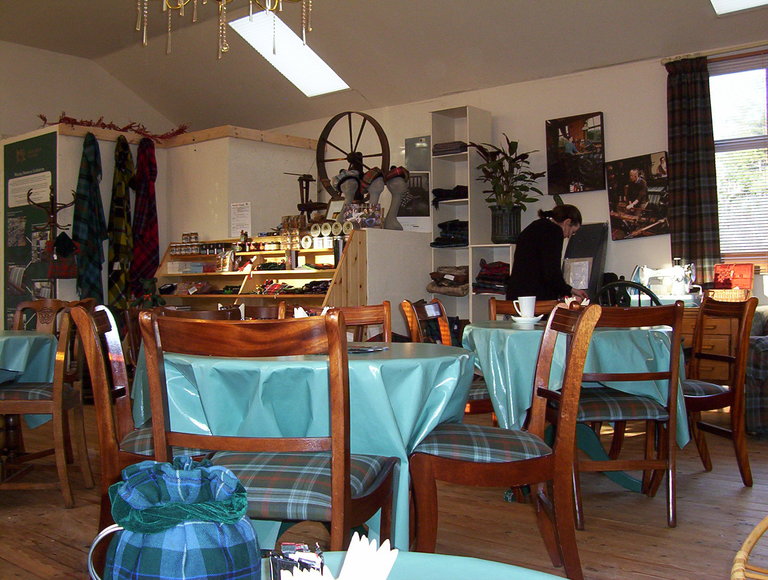 The tea shop at Lochcarron Weavers. The woman who served us was also making Tartan garments.
