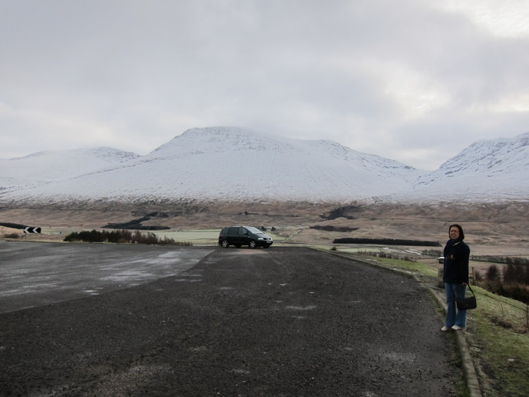 Black Mount Estate, FrancEs looks at the view. The place seems deserted but within 2 minutes of this photo being taken there were coach loads of tourists arriving 
