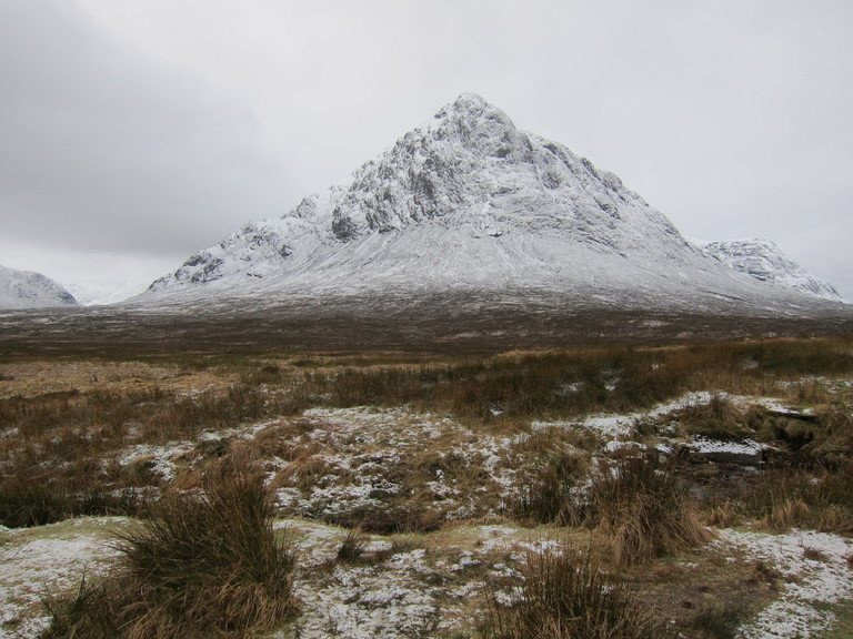 Glen Coe, an impressive snow covered mountain in the Highlands 
