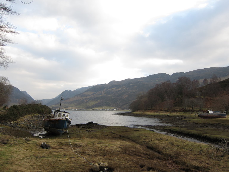 boat left high and dry on Loch Long
