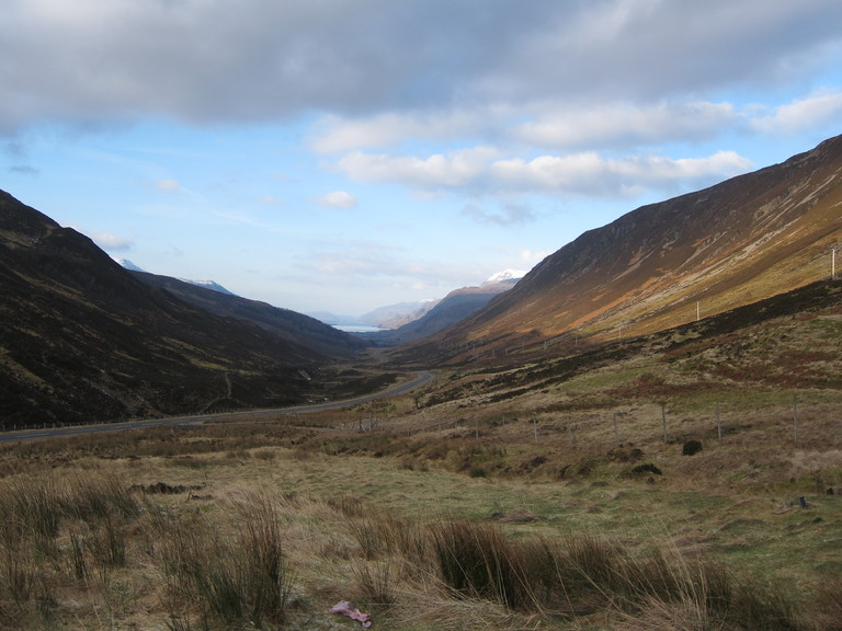 An empty road at Glen Docherty looking towards Loch Maree
