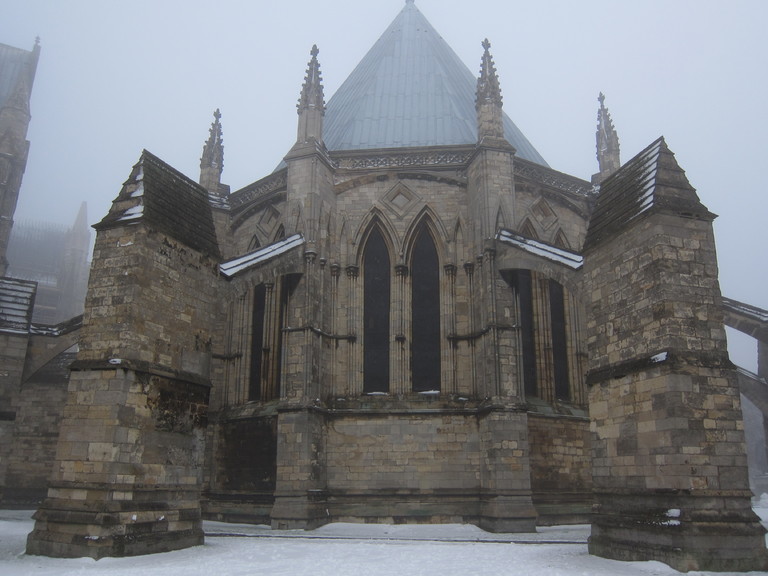 A part of Lincoln Cathedral. Pity about the foggy condition otherwise it would have looked majestic
