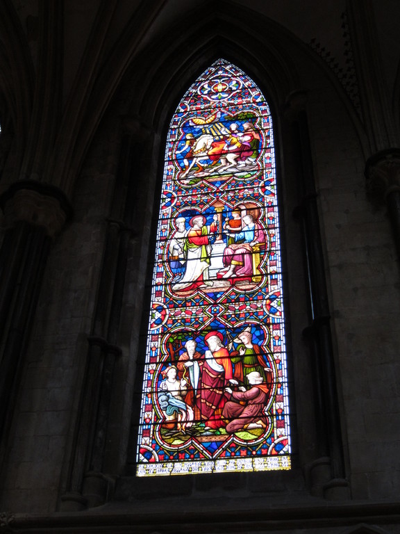 The beautiful and majestic stained glass window at Lincoln Cathedral
